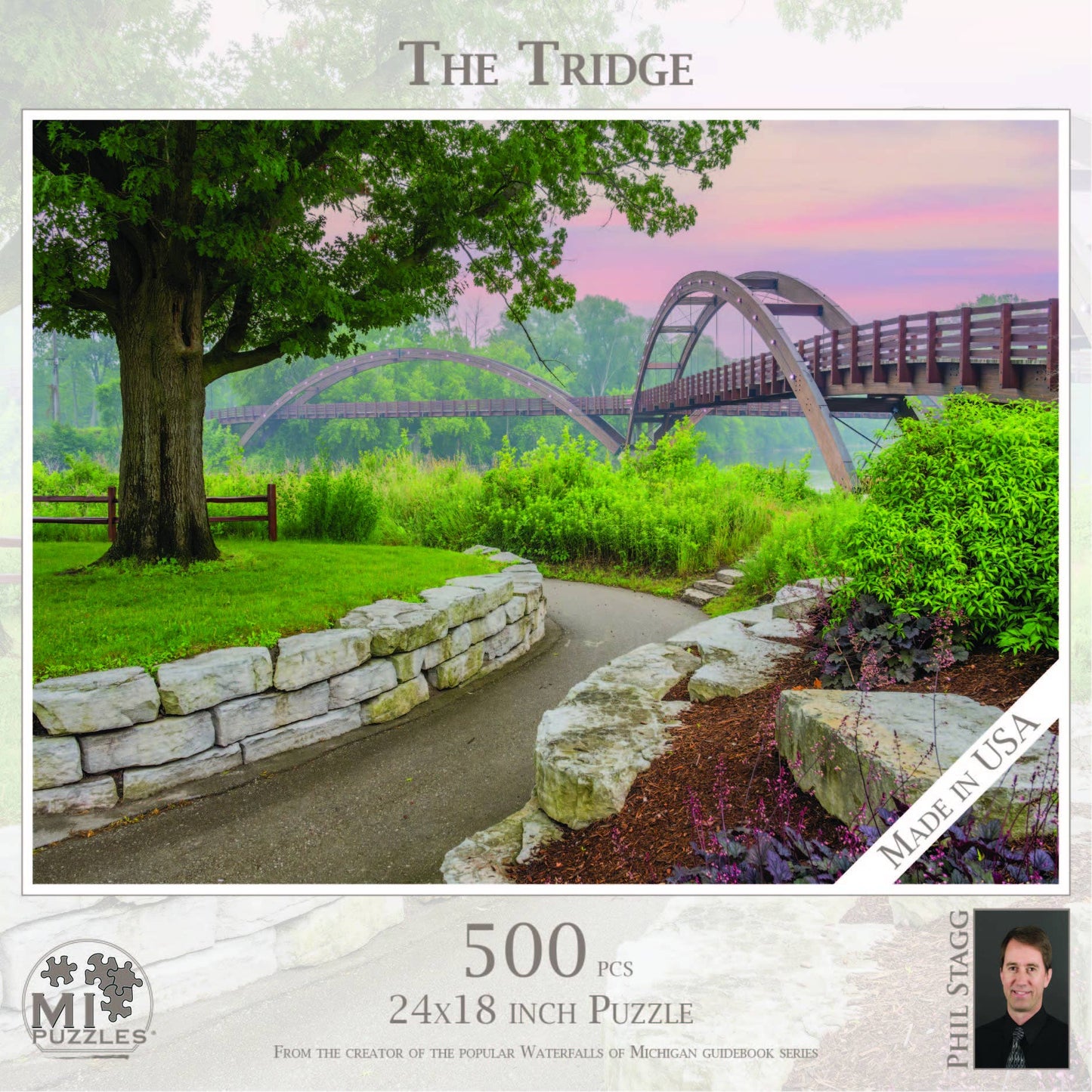 The Tridge in Midland Michigan, World Famous three legged bridge - 500 Piece Puzzle, Michigan Artist Unique Gift Idea